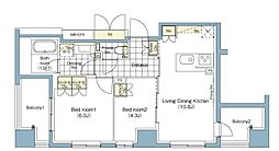 パークハビオ赤坂 2LDKの間取図画像