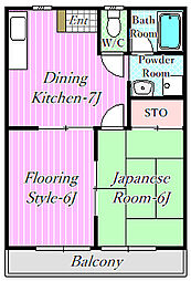 第3中川ハイツ 2階2DKの間取り