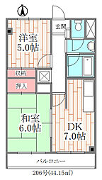 シャトル・ブラウンB 2DKの間取図画像