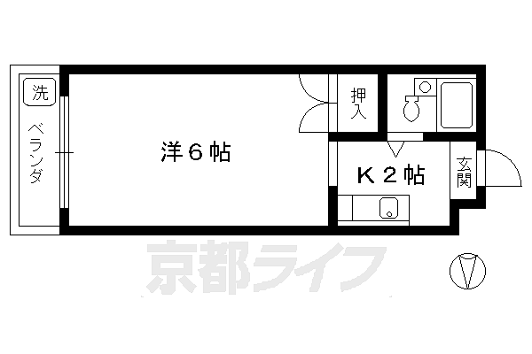 京都府京都市左京区松ケ崎御所ノ内町(賃貸マンション1K・2階・16.28㎡)の写真 その2