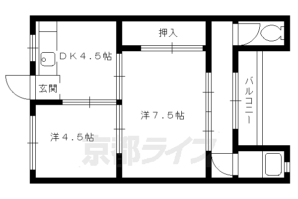 コーポ滝川 205｜京都府京都市北区紫竹東栗栖町(賃貸アパート2K・2階・38.00㎡)の写真 その2