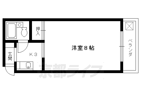 京都府京都市左京区下鴨本町(賃貸マンション1K・3階・22.47㎡)の写真 その2