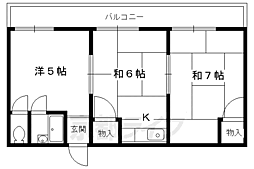 叡山電鉄叡山本線 修学院駅 徒歩8分の賃貸マンション 2階2DKの間取り
