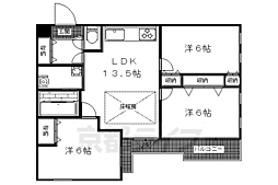 京都市営烏丸線 北山駅 徒歩7分の賃貸マンション 2階3LDKの間取り