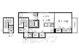 京阪本線 神宮丸太町駅 徒歩23分の賃貸アパート 2階1LDKの間取り