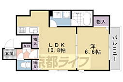 京都地下鉄東西線 二条城前駅 徒歩2分の賃貸マンション 2階1LDKの間取り