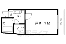京都市営烏丸線 北大路駅 徒歩20分の賃貸マンション 3階1Kの間取り