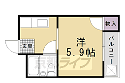 コートハウス紫明 2階ワンルームの間取り