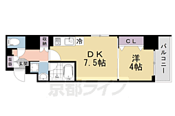 JR山陰本線 円町駅 徒歩2分の賃貸マンション 5階1DKの間取り