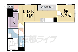京都地下鉄東西線 京都市役所前駅 徒歩11分の賃貸マンション 2階1LDKの間取り