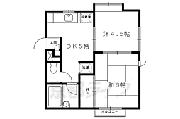 京都市営烏丸線 国際会館駅 徒歩15分の賃貸アパート 2階2DKの間取り