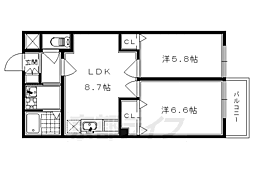 シャトル京都駅 2DKの間取図画像