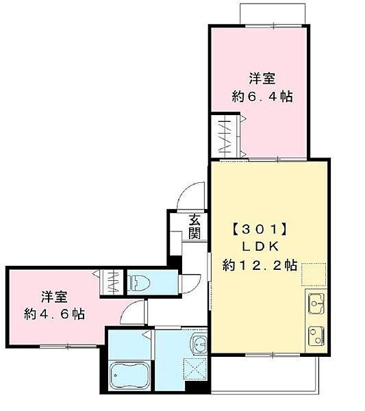 フェリーチェベレーザ ｜大阪府藤井寺市沢田2丁目(賃貸アパート2LDK・3階・51.06㎡)の写真 その2