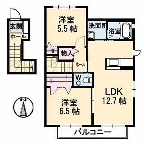 リコシェーナ 201｜広島県広島市東区戸坂惣田1丁目(賃貸アパート2LDK・2階・61.45㎡)の写真 その2