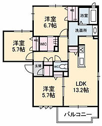 Mクオーレ 1階3LDKの間取り