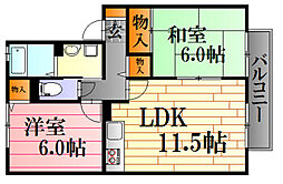 ルミエール小林 1階2LDKの間取り
