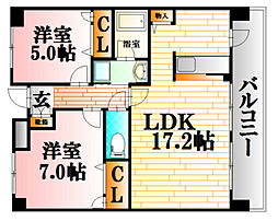 アーバンライフ大町 2LDKの間取図画像