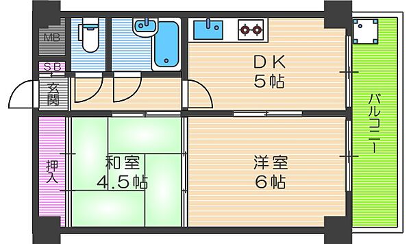 ハイツサンシャイン ｜大阪府大阪市福島区大開3丁目(賃貸マンション2DK・2階・35.50㎡)の写真 その2