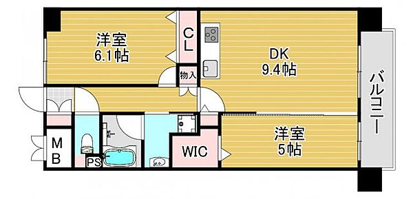 ベリー海老江 ｜大阪府大阪市福島区鷺洲5丁目(賃貸マンション2DK・5階・45.47㎡)の写真 その2