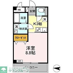 西武池袋線 石神井公園駅 徒歩10分の賃貸マンション 3階1Kの間取り