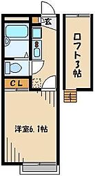 西武池袋線 石神井公園駅 徒歩22分の賃貸アパート 2階1Kの間取り