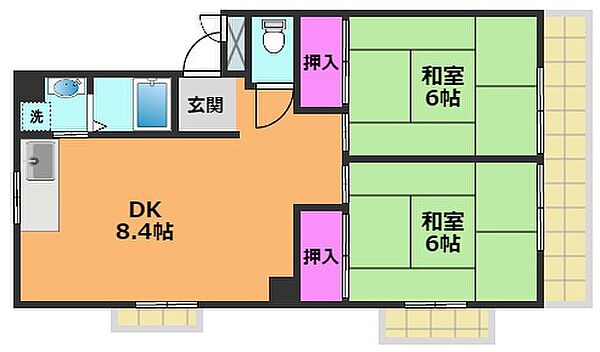 樋口マンション ｜大阪府高槻市氷室町4丁目(賃貸マンション2LDK・1階・52.91㎡)の写真 その2