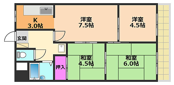 第1藤マンション ｜大阪府高槻市如是町(賃貸マンション3LDK・2階・55.00㎡)の写真 その2