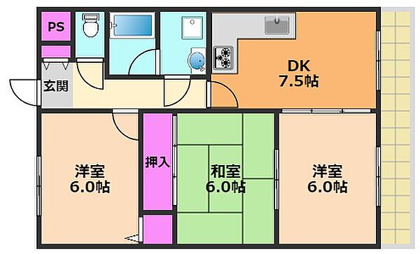 アンフィニィ・西真上 ｜大阪府高槻市西真上2丁目(賃貸マンション3DK・3階・56.70㎡)の写真 その2