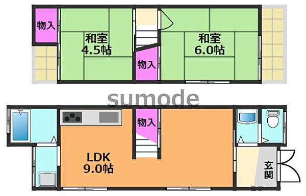 フジ魅の家 ｜大阪府高槻市西冠2丁目(賃貸テラスハウス2LDK・1階・44.45㎡)の写真 その2