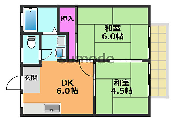 目方ハイツ ｜大阪府高槻市宮田町2丁目(賃貸アパート2DK・1階・34.00㎡)の写真 その2