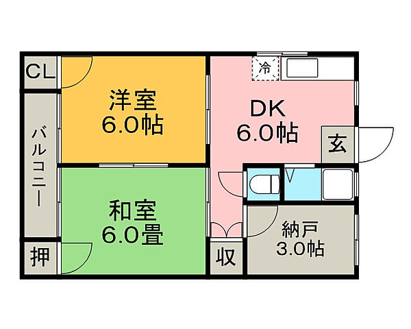 福岡県久留米市津福今町(賃貸マンション2DK・2階・39.66㎡)の写真 その2