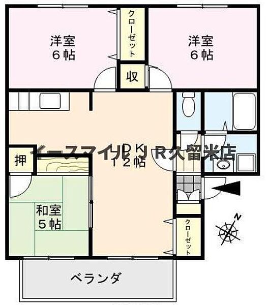 福岡県久留米市梅満町(賃貸アパート3LDK・1階・63.00㎡)の写真 その2