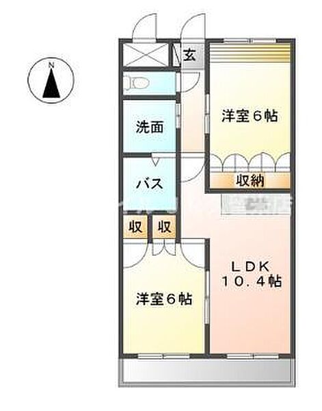 ロイヤルヒルズI番館 105号｜福岡県八女郡広川町大字広川(賃貸アパート2LDK・1階・51.30㎡)の写真 その2