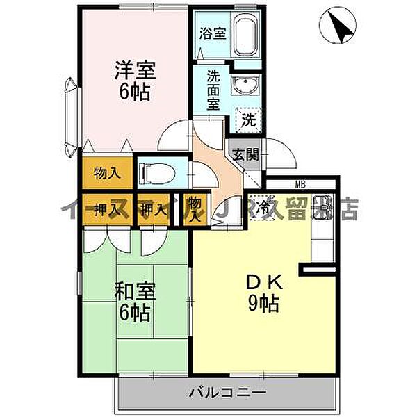 ニューライフつぶく B棟 302号室｜福岡県久留米市津福今町(賃貸アパート2LDK・3階・50.47㎡)の写真 その2