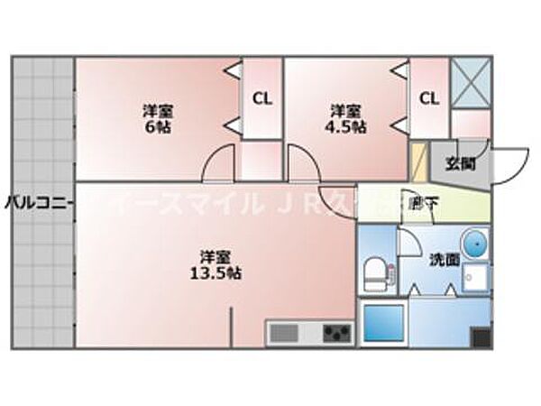 ヤマダビル 705号｜福岡県久留米市東合川1丁目(賃貸マンション2LDK・7階・56.00㎡)の写真 その2