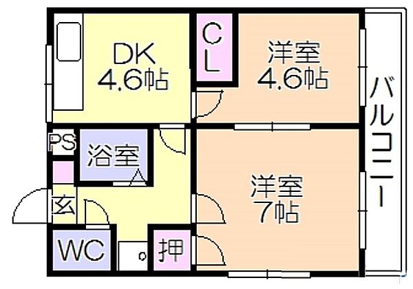 福岡県久留米市田主丸町牧(賃貸アパート2DK・3階・38.28㎡)の写真 その2