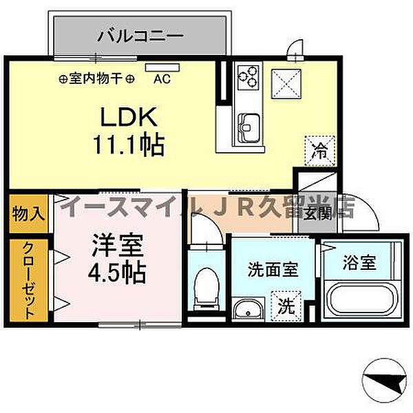 リプル 102号｜福岡県久留米市津福本町(賃貸アパート1LDK・1階・40.34㎡)の写真 その3