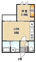 フィーリックス久留米大前I 3階1LDKの間取り