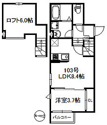 アイリスサンタ久留米 2階1LDKの間取り