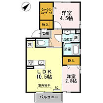 D-roomCOCO 201号室 ｜ 福岡県久留米市上津町1911-2（賃貸アパート2LDK・2階・45.15㎡） その2