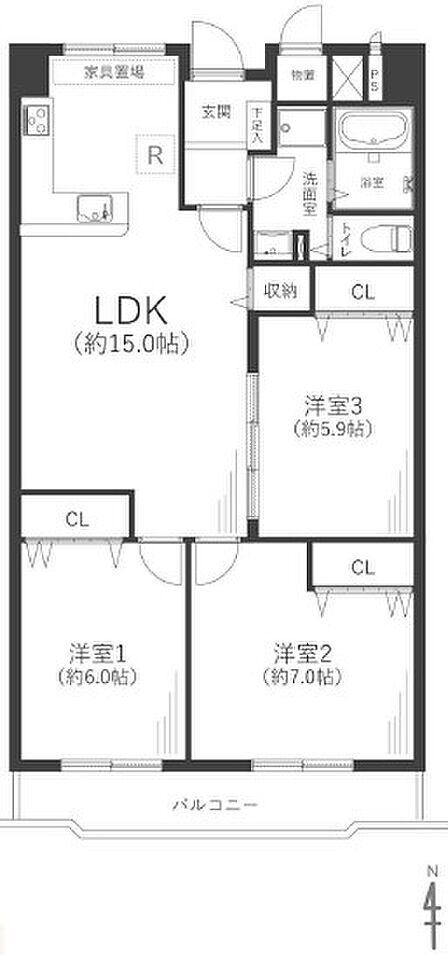 3LDK 間取り