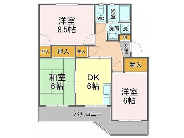 YKハイム北安東　D棟 102｜静岡県静岡市葵区北安東４丁目(賃貸マンション3DK・1階・63.94㎡)の写真 その2