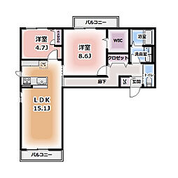 仮称HEIMMAISON中田本町B 2LDKの間取図画像
