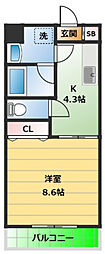 ピュアコースト輝 1Kの間取図画像
