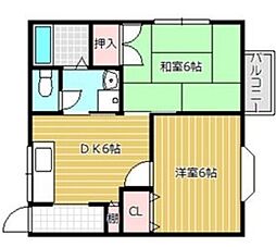 クレージュ建穂 2DKの間取図画像
