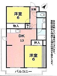 サニーサイド山川 2LDKの間取図画像