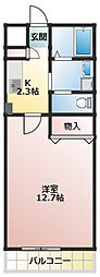 クールドノール 1Kの間取図画像