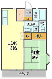 フォレスト古庄B 1LDKの間取図画像