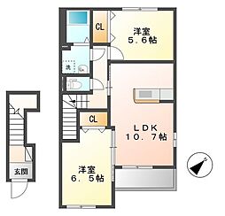 カーサ・ソラーレ 2LDKの間取図画像