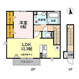 フロイデ山崎 1LDKの間取図画像